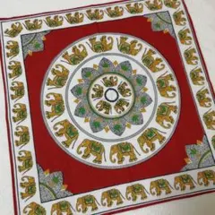 インド　ブロックプリント　マルチクロス　ハンカチ　曼荼羅　象