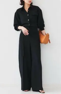 【新品未使用】UNTITLED Mシャツカラーオールインワン　ブラック