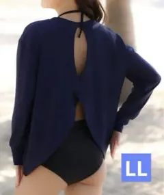 【UVカット率99%以上】 ネイビー 背中開き ラッシュガード　LL