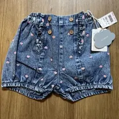 バースデイ　フタフタ　ハート柄　デニム　ショートパンツ　95センチ