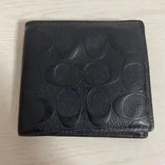 coach コーチ　二つ折り財布　ミニ財布　ブラック　レザー　ロゴ　エンボス