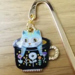 3/3【猫好き集まれ！】ブックマーカー「ティーカップ猫」 しおり　ねこ　ネコ　猫