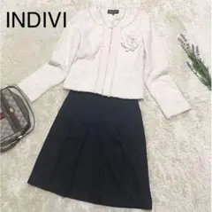 ★美品★インディヴィスカート セットアップスーツツイードノーカラーs