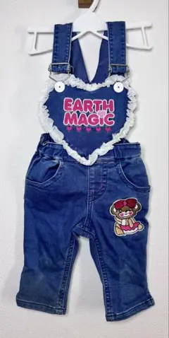 【EARTH MAGIC】90cm サロペット クマ リボン ハート