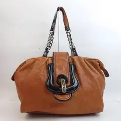 FENDI フェンディ レザー チェーン トートバッグ ブラウン レディース