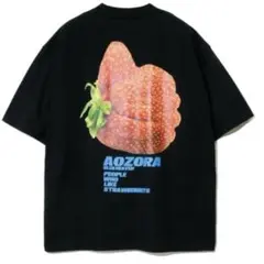 AOZORA/アオゾラ/シルケットバイオBIGポケTEE/苺バック/黒⑤