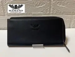 【未使用】HAMANO L字ファスナー 長財布 牛革 黒×オレンジ ハマノ