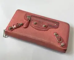 希少!!【バレンシアガ 長財布 ラウンドファスナー ピンク】