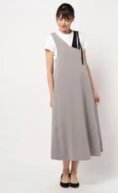 【Jines】アシンメトリー ダブルサテン前V ジャンスカ ジャンパースカート