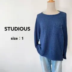 美品 ステュディオス ニット ドルマンスリーブ ネイビーブルー 1 日本製