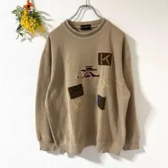 ヴァレンティノ/Valentino 刺繍入りベージュニット/L/柄が可愛い/