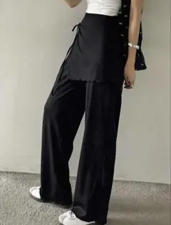 巻きスカート付きレイヤードパンツ　フレアパンツ　リボン　フェアリーグランジ