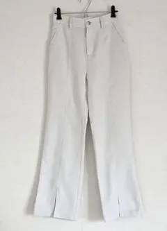 【春夏用】リネンライク スリット入り ワイドパンツ