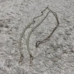 携帯用パールと金属チェーンのストラップ
