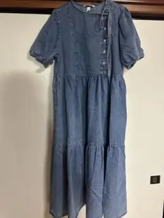 デニムブルー 半袖ロングワンピース