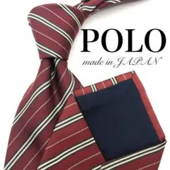 【美品】POLO ポロ ネクタイ ストライプ レッド グレー ホワイト 赤