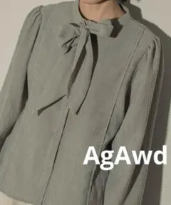 美品　AgAwd　アガウド　リボンブラウス　長袖シャツ　ボウタイシャツ　F