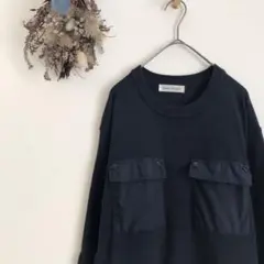 1412【pace lunga】ドッキングワンピース ニット ネイビー 総柄□
