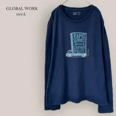 グローバルワークGLOBAL WORKプリントカットソー　長袖　メンズ　ネイビー
