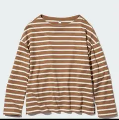 ブラウンとホワイトのストライプ長袖Tシャツ