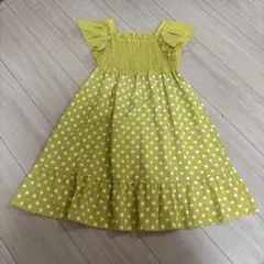 イエロー 水玉模様 ノースリーブワンピース