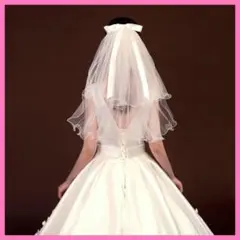 新品ウェディングベール リボンフリル 2段 ブライダル コーム付き 結婚式前撮り