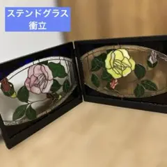 ピンクと黄色のバラのステンドグラスパネル　衝立 片面56×42.5×奥行2.5㎝