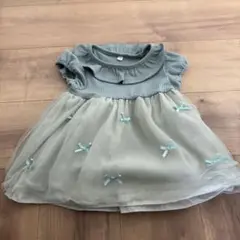 リボン付きチュールワンピース 90サイズグリーン