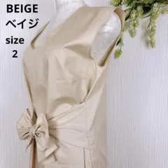 【美品】BEIGE ベイジ ワンピース ベージュ ノースリーブ ウエストリボン