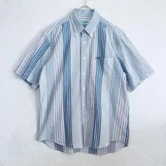 【美品】クロコダイル BD 半袖 ストライプ柄 M 大きめ サッカー生地 涼感
