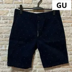 GU ショートパンツ ネイビー　紺　刺繍　M
