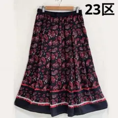 美品23区 ペイズリー 総柄 洗える スカーフパネル プリント スカート 40