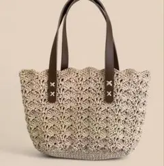 ハンドメイド かごバッグ レザー風持ち手付き ナチュラルカラー　新品未使用