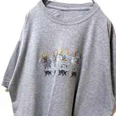 YAK ヤク ロゴ刺繍 Tシャツ グレー 灰色 古着
