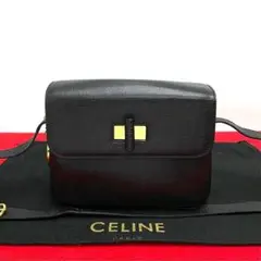 極 美品 セリーヌ サークルロゴ ターンロック レザー ショルダーバッグ 黒