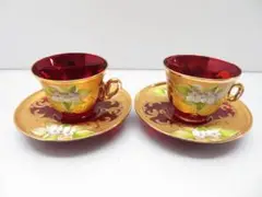 ベネチアングラス　赤と金の花柄ティーセット ベネチアングラス 赤と金の花柄ティーセット