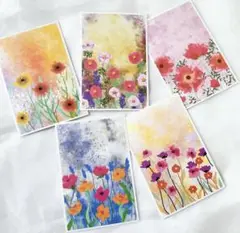 A花柄　ポストカード　5枚セット　かわいい　おしゃれ　イラスト　葉書　お便り