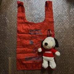スヌーピー ぬいぐるみエコバッグ レッド 赤 カラビナ付き ポーチ