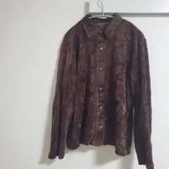 【ワンサイズ】ベロア調長袖シャツ（ドット柄/茶色）