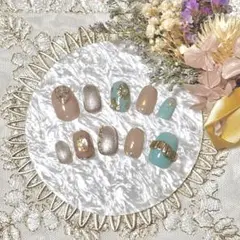 《ネイルチップ》オーダーメイド ミラーフラワーネイル リングネイル