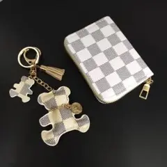 カードケース キーホルダー クマ チェック柄 市松模様 ノーブランド