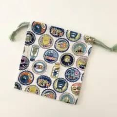 ［ハンドメイド］ コップ柄　折りマチ付き　キャラクター柄 巾着袋
