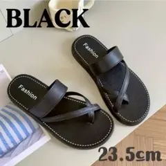 【値下げ】トングサンダル レディースサンダル シンプルフラット 23.5 黒