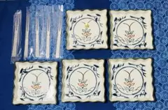 雅峰窯　菓子皿　菓子フォーク　5客セット　　手書き　雅峰　昭和レトロ
