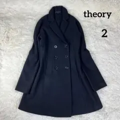 theory ピーコート ロングコート ダブルボタンAライン フレア2 ブラック