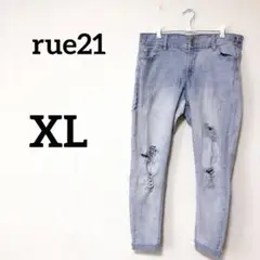 rue21【LL】レディース ボトムス スキニーデニム ライトブルーダメージ加工