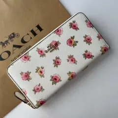 COACH コーチ 長財布 ホワイト ローズ 薔薇 花柄 ピンク
