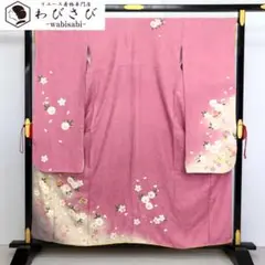 K-2707 振袖 美しい桜の花 地模様 撫子色 金駒刺繍 金彩