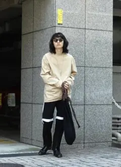 minus(-) オーバーサイズ モックネックTシャツ 秋冬春向け モード