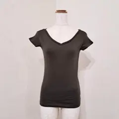 タグ付未使用◎Vネックコットンカットソー　シンプル　半袖【2】カーキ系